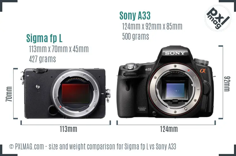 Sigma fp L vs Sony A33 size comparison