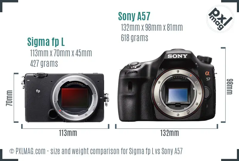 Sigma fp L vs Sony A57 size comparison