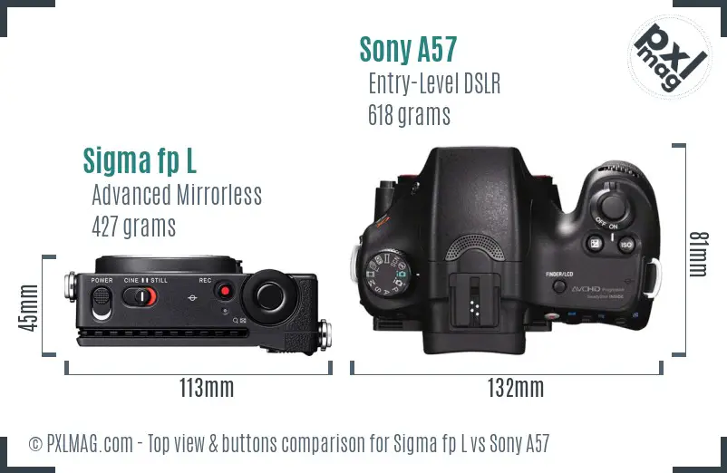 Sigma fp L vs Sony A57 top view buttons comparison