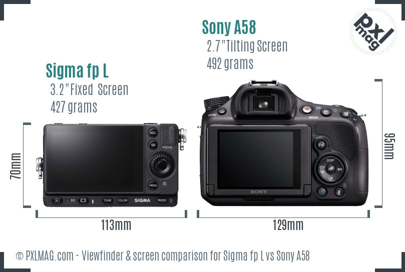 Sigma fp L vs Sony A58 Screen and Viewfinder comparison