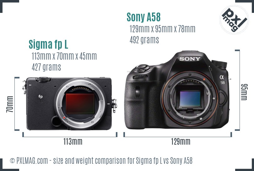 Sigma fp L vs Sony A58 size comparison