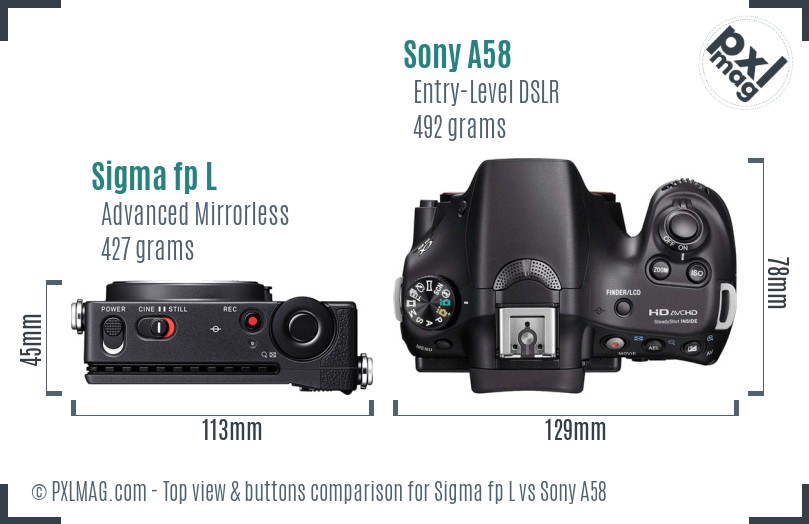 Sigma fp L vs Sony A58 top view buttons comparison