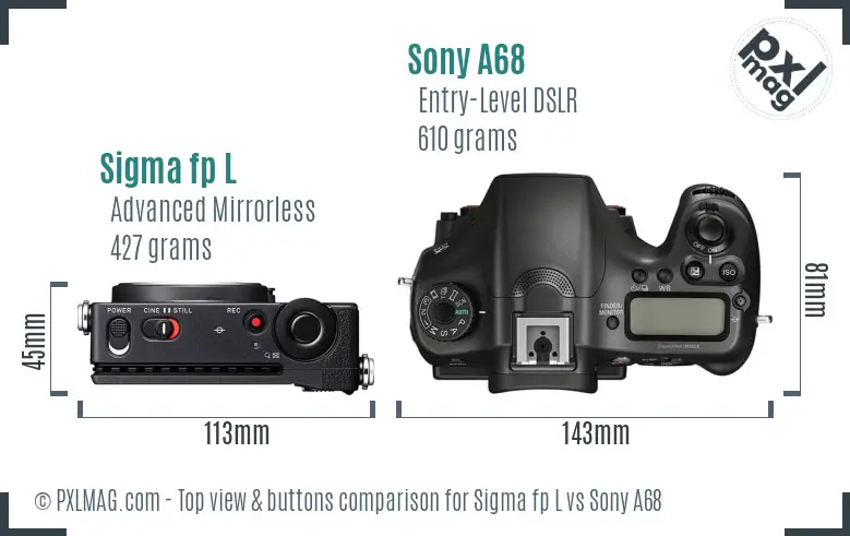 Sigma fp L vs Sony A68 top view buttons comparison