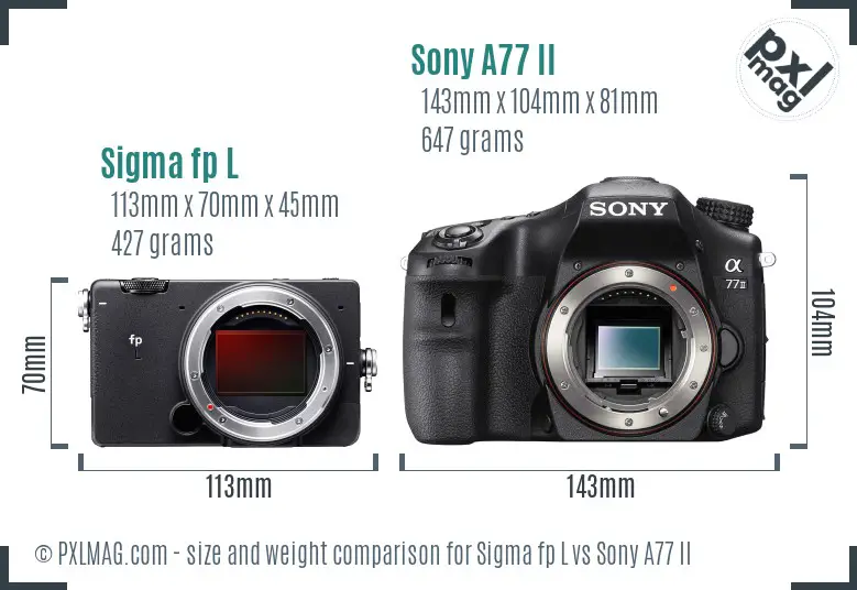 Sigma fp L vs Sony A77 II size comparison