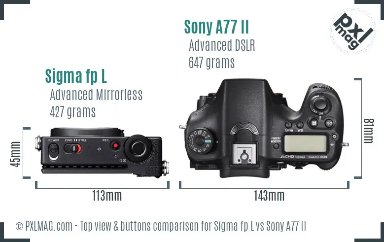 Sigma fp L vs Sony A77 II top view buttons comparison