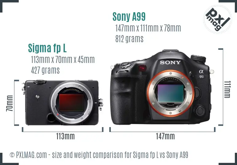 Sigma fp L vs Sony A99 size comparison