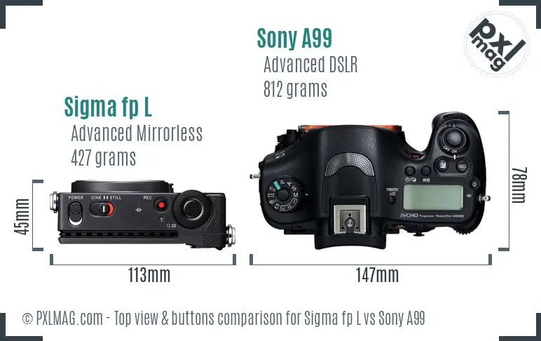 Sigma fp L vs Sony A99 top view buttons comparison