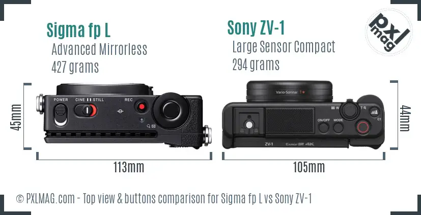 Sigma fp L vs Sony ZV-1 top view buttons comparison