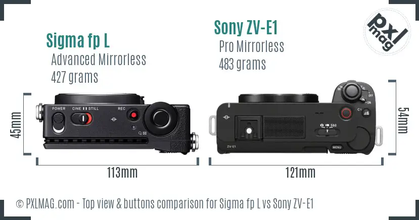 Sigma fp L vs Sony ZV-E1 top view buttons comparison