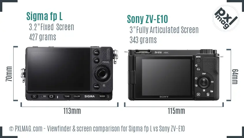 Sigma fp L vs Sony ZV-E10 Screen and Viewfinder comparison
