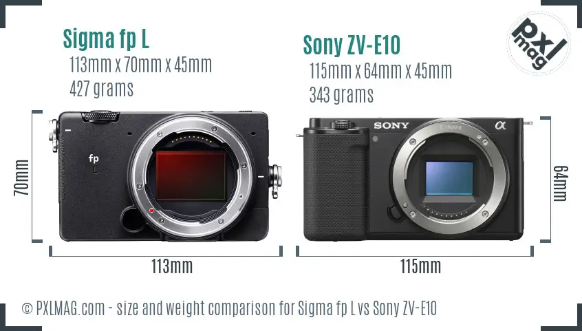 Sigma fp L vs Sony ZV-E10 size comparison