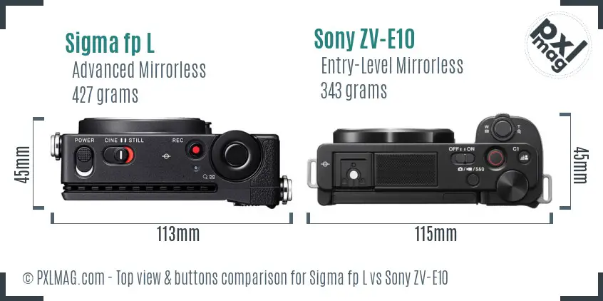 Sigma fp L vs Sony ZV-E10 top view buttons comparison