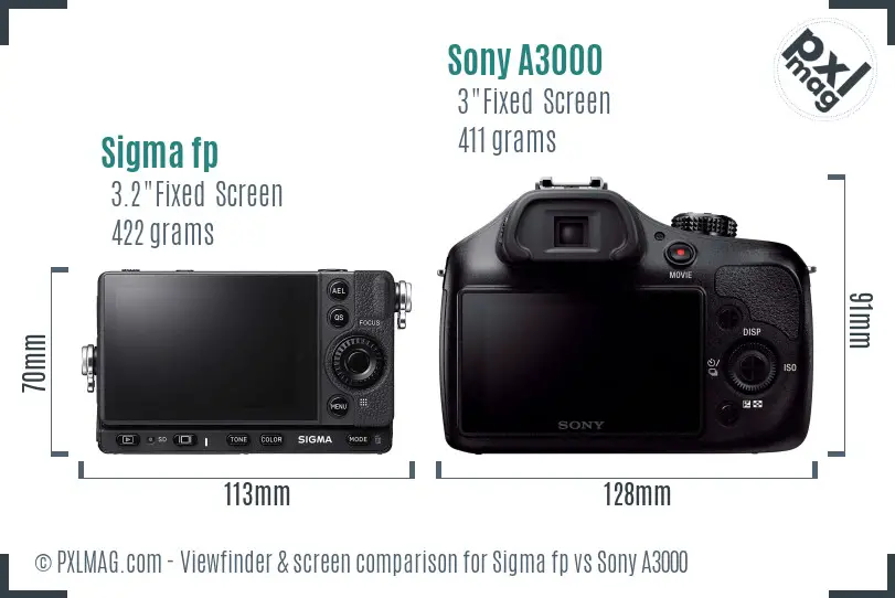 Sigma fp vs Sony A3000 Screen and Viewfinder comparison