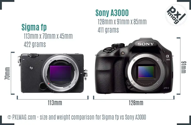 Sigma fp vs Sony A3000 size comparison