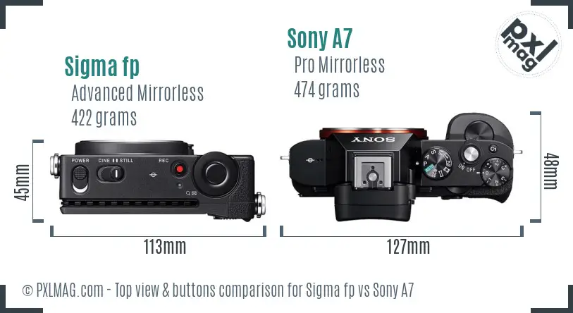 Sigma fp vs Sony A7 top view buttons comparison