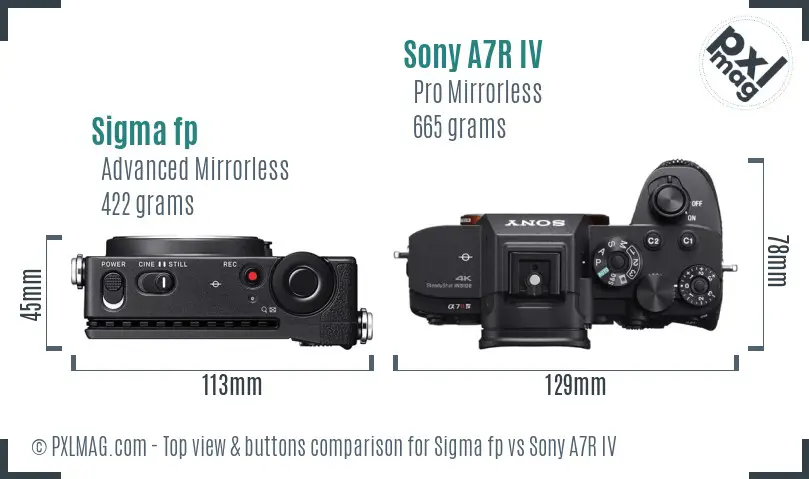 Sigma fp vs Sony A7R IV top view buttons comparison