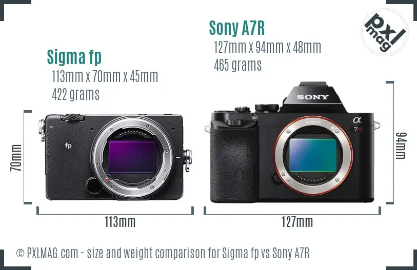 Sigma fp vs Sony A7R size comparison