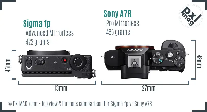 Sigma fp vs Sony A7R top view buttons comparison