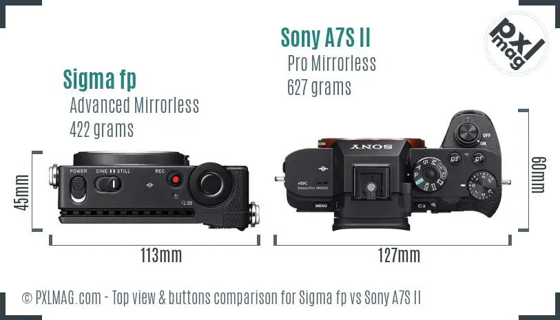 Sigma fp vs Sony A7S II top view buttons comparison