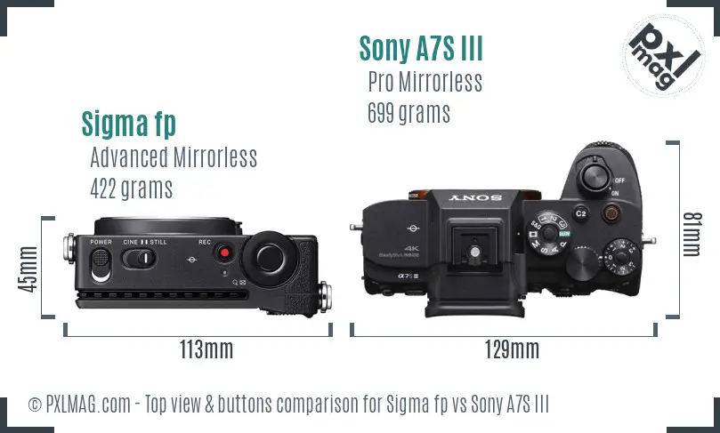 Sigma fp vs Sony A7S III top view buttons comparison