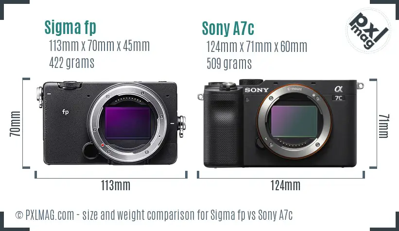 Sigma fp vs Sony A7c size comparison