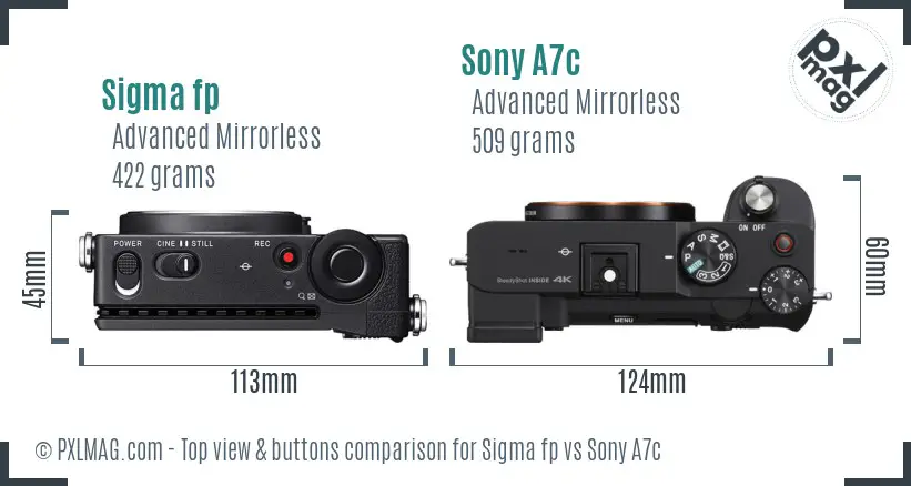 Sigma fp vs Sony A7c top view buttons comparison