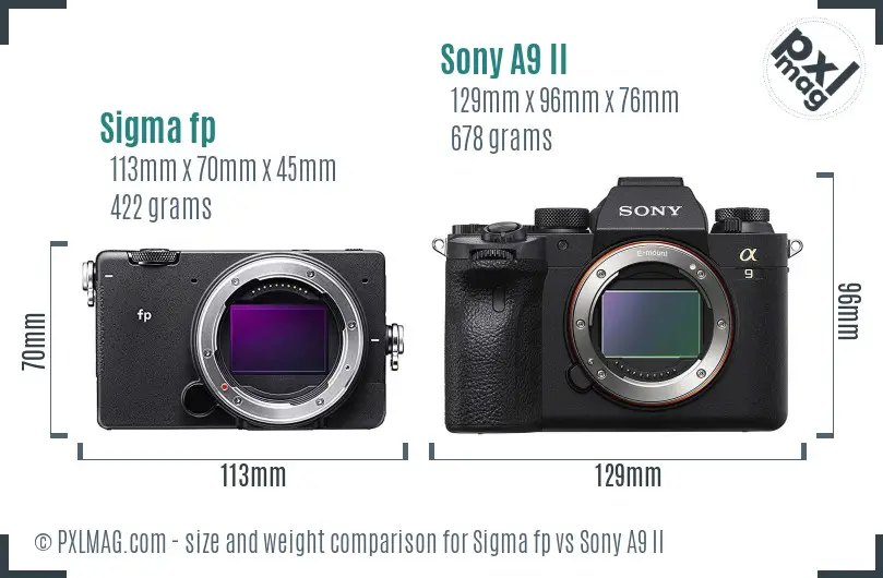 Sigma fp vs Sony A9 II size comparison