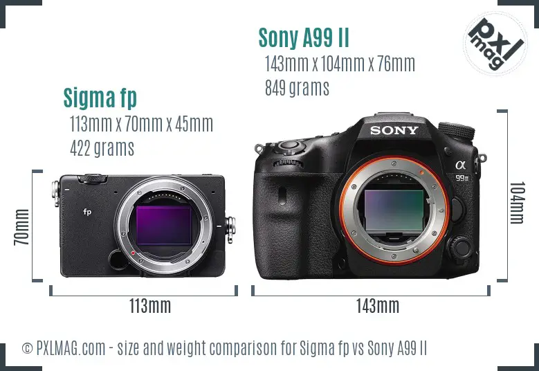 Sigma fp vs Sony A99 II size comparison