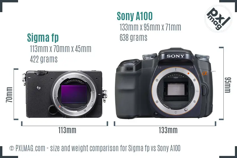 Sigma fp vs Sony A100 size comparison