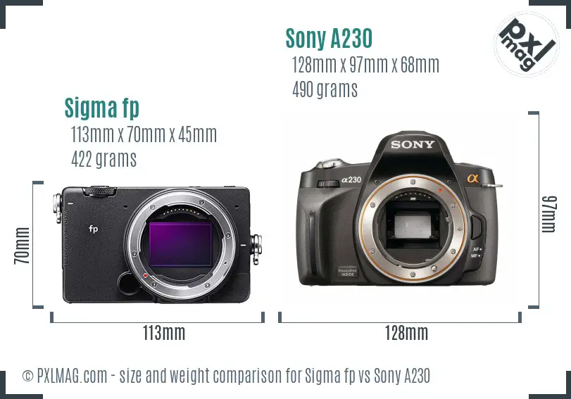 Sigma fp vs Sony A230 size comparison
