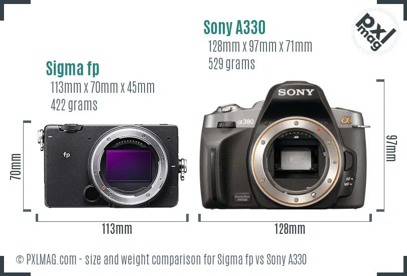 Sigma fp vs Sony A330 size comparison