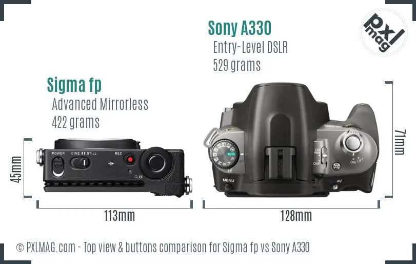 Sigma fp vs Sony A330 top view buttons comparison