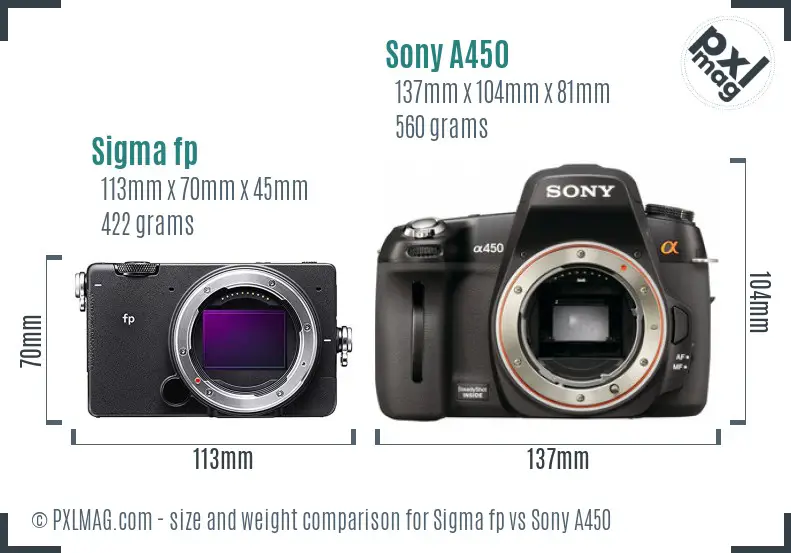 Sigma fp vs Sony A450 size comparison