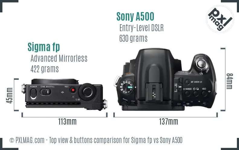 Sigma fp vs Sony A500 top view buttons comparison