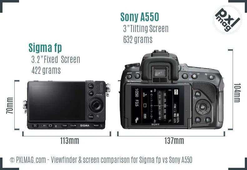 Sigma fp vs Sony A550 Screen and Viewfinder comparison