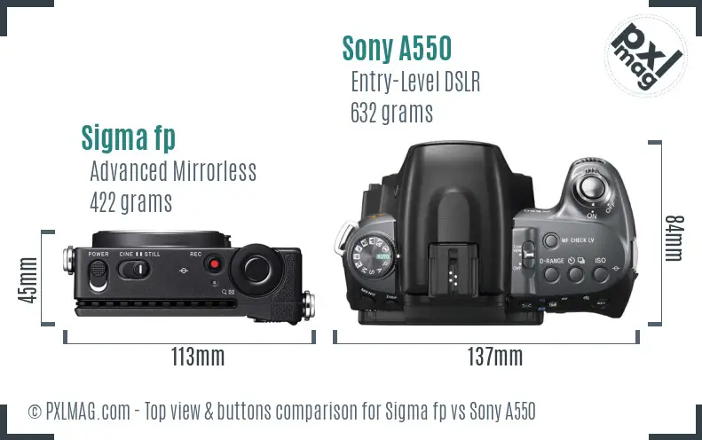 Sigma fp vs Sony A550 top view buttons comparison