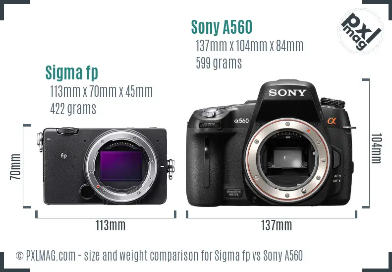 Sigma fp vs Sony A560 size comparison