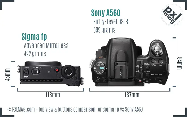 Sigma fp vs Sony A560 top view buttons comparison