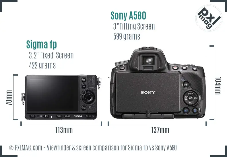 Sigma fp vs Sony A580 Screen and Viewfinder comparison