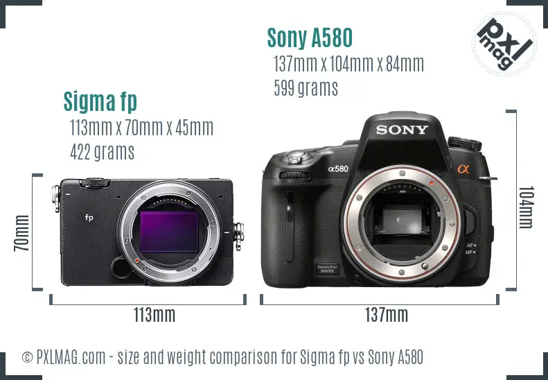 Sigma fp vs Sony A580 size comparison