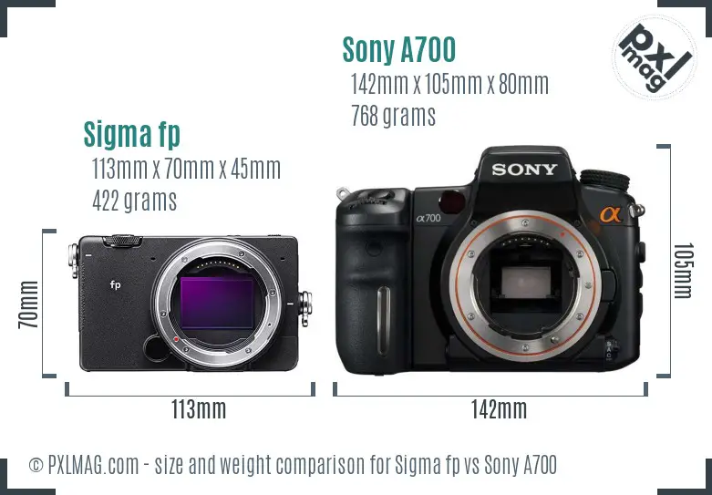 Sigma fp vs Sony A700 size comparison