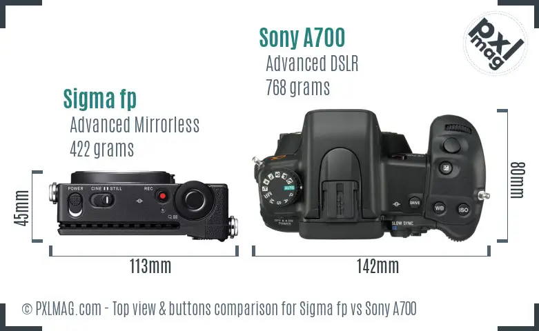 Sigma fp vs Sony A700 top view buttons comparison