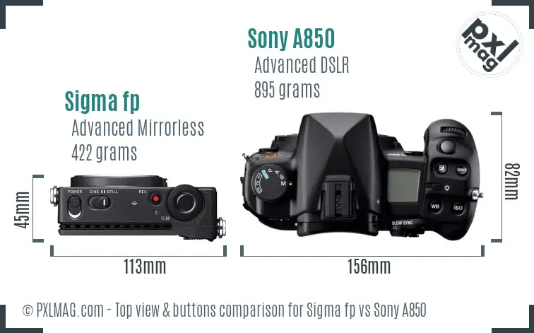 Sigma fp vs Sony A850 top view buttons comparison