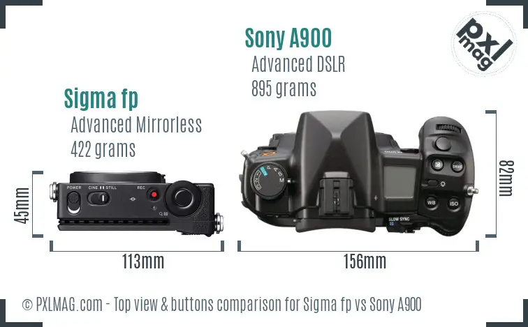 Sigma fp vs Sony A900 top view buttons comparison Sigma fp vs Sony A900 top view buttons comparison
