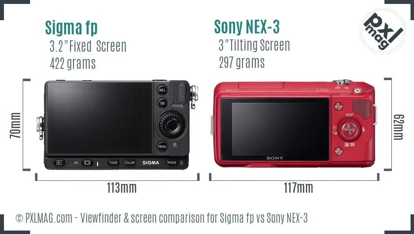 Sigma fp vs Sony NEX-3 Screen and Viewfinder comparison