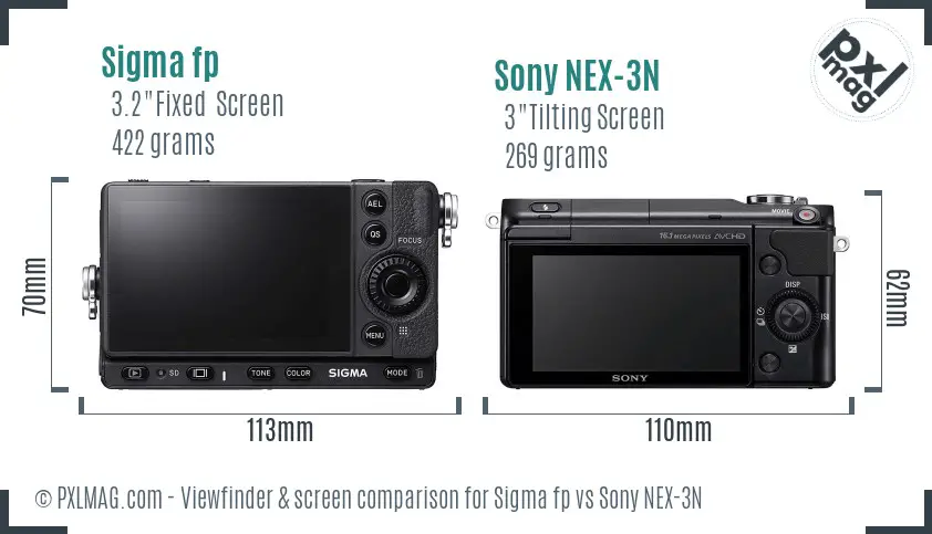 Sigma fp vs Sony NEX-3N Screen and Viewfinder comparison