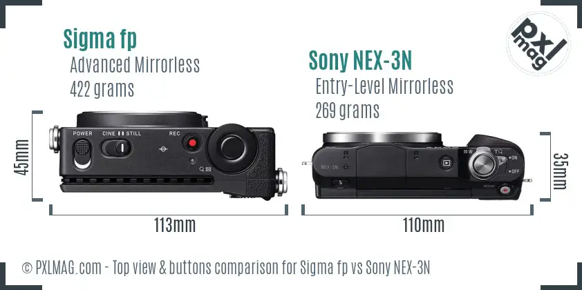 Sigma fp vs Sony NEX-3N top view buttons comparison