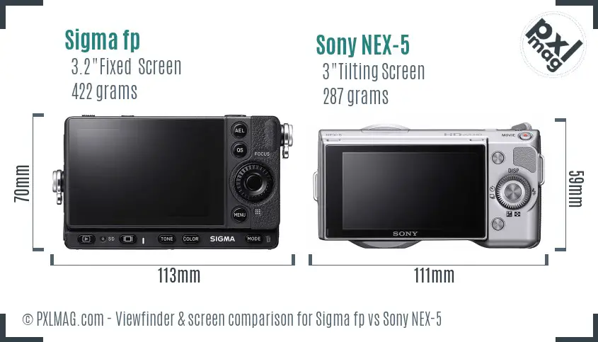 Sigma fp vs Sony NEX-5 Screen and Viewfinder comparison