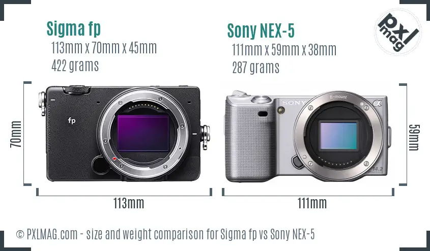 Sigma fp vs Sony NEX-5 size comparison