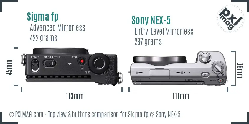 Sigma fp vs Sony NEX-5 top view buttons comparison